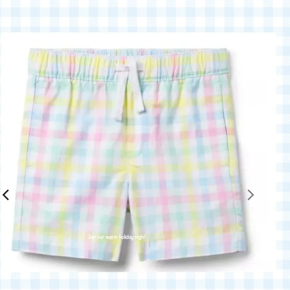 Janie and Jack Pastel Gingham Drawstring Shorts - Pink, Blue, Yellow, Green NWOT